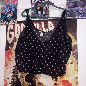 VS Sleeveless Polka Dot, Button, and Lace Sleep Top